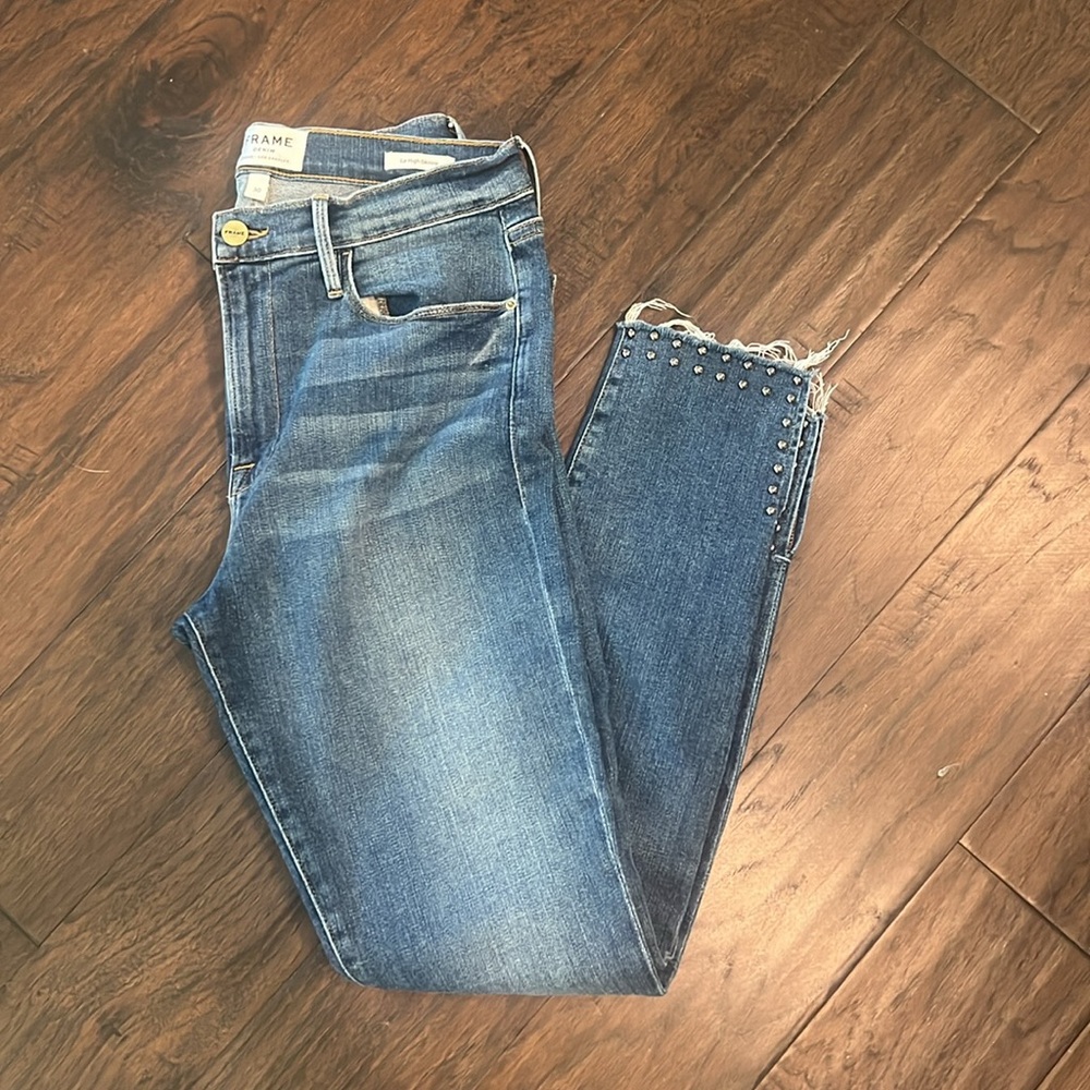 FRAME denim 30 Le High Skinny Hazelwood  Studded Raw Hem EUC